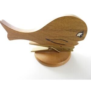 Vintage Office Decor Wood Whale Note Clip Desk Cute Ocean Theme